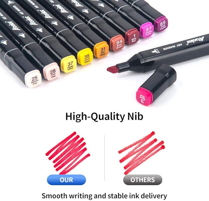 ABEIER 80 Colors Alcohol Based Markers, Dual Tip Drawing Markers Set, plus 1 Colorless Blender Pen, Permanent Sketch Animation Marker for adults, Plumones, Coloring and Artist Illustration
