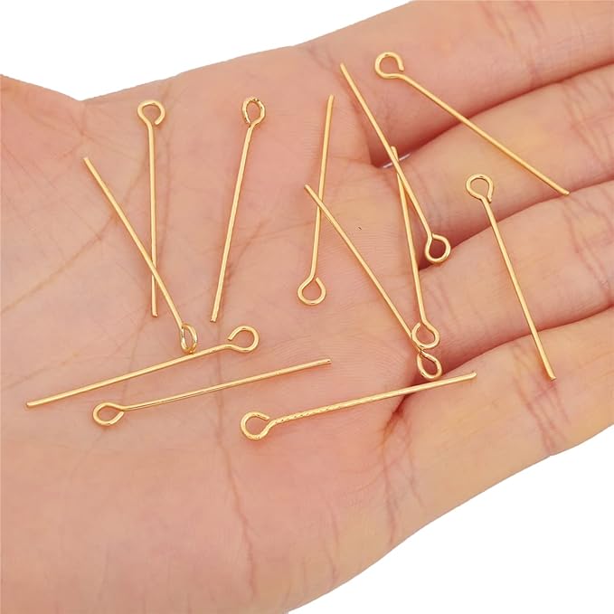 18K Gold Plated Open Eye Pins Non Tarnish 35mm 150pcs for Jewelry Making Findings