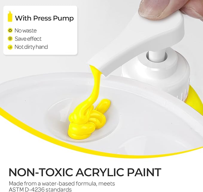Nicpro Lemon Yellow Large Acrylic Paint Set (69 oz, 2040 ml) Rich Art Painting Supplies Non Toxic for Multi Surface, Canvas, Wood, Leather, Fabric Stone Craft, for Beginner & Artist with Pump