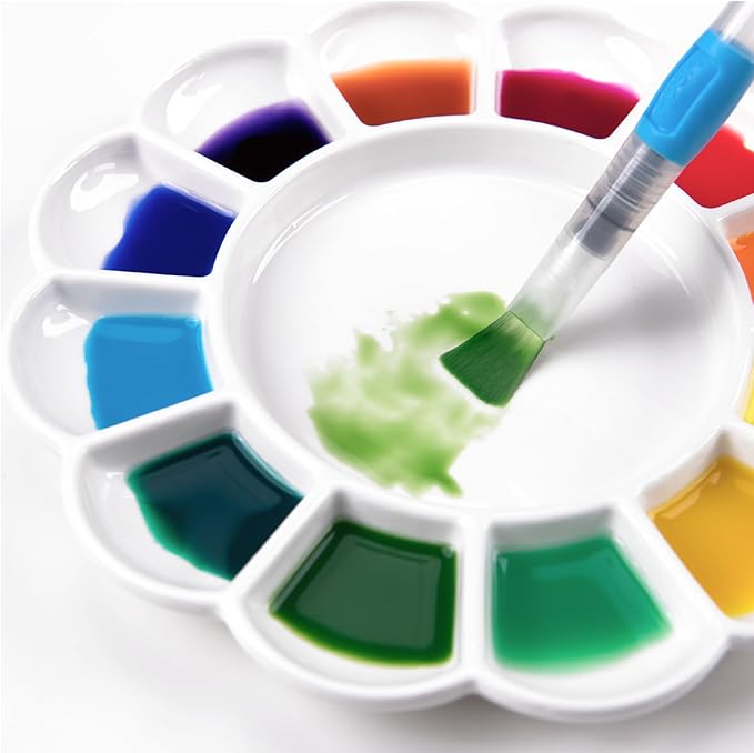MEEDEN 12-Well Ceramic Paint Palette, Porcelain Tray, Artist Watercolor Mixing Palette, Round, 7.9'x 7.9'x 0.79'