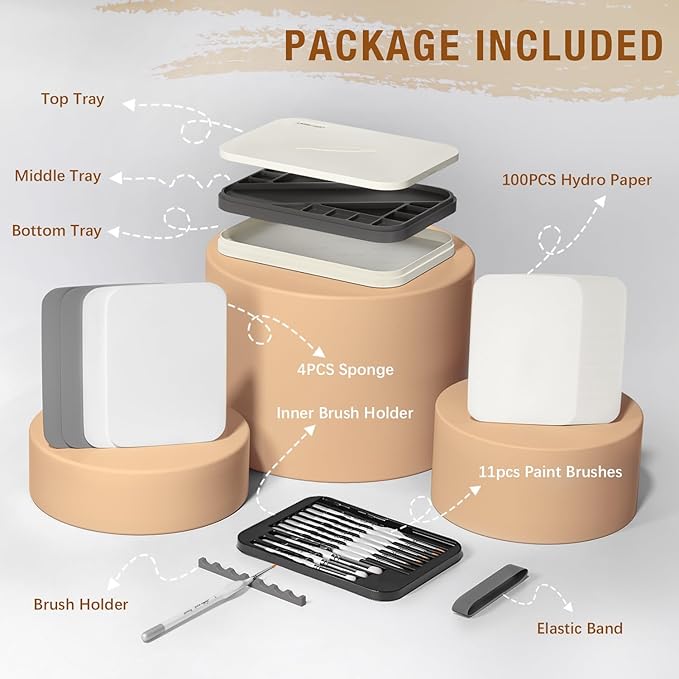 Wet Pallet for Painting Miniatures - Golden Maple 2 in 1 Dry and Wet Palette with Lid, Including 11 Miniature Paint Brushes,100PCS Palette Paper, 4PCS Sponges, Paint Brushes Holders