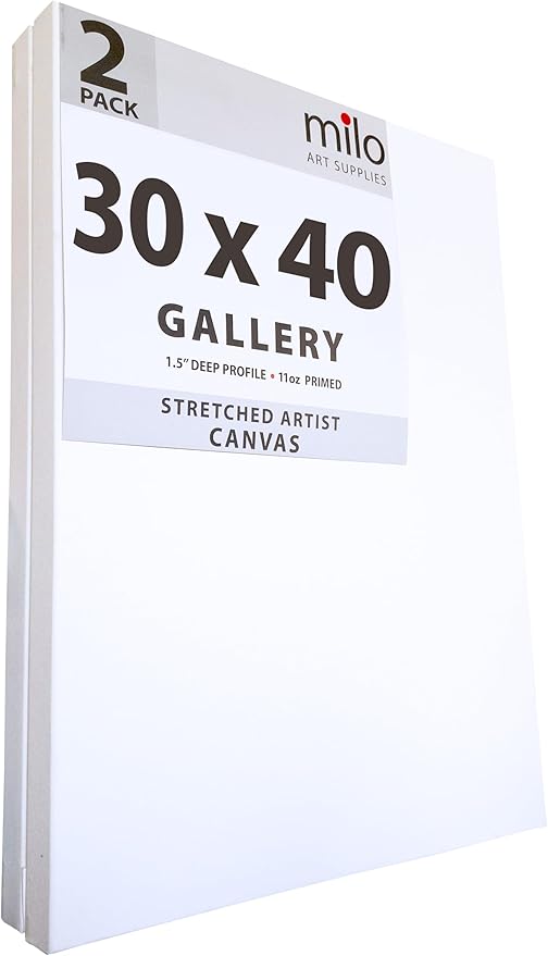 milo Stretched Artist Canvas | 30 x 40 inches | 2 Pack | 1.5” inch Thick Gallery Profile | 11 oz Primed Large Canvases for Painting, Ready to Paint Art Supplies for Acrylic, Oil