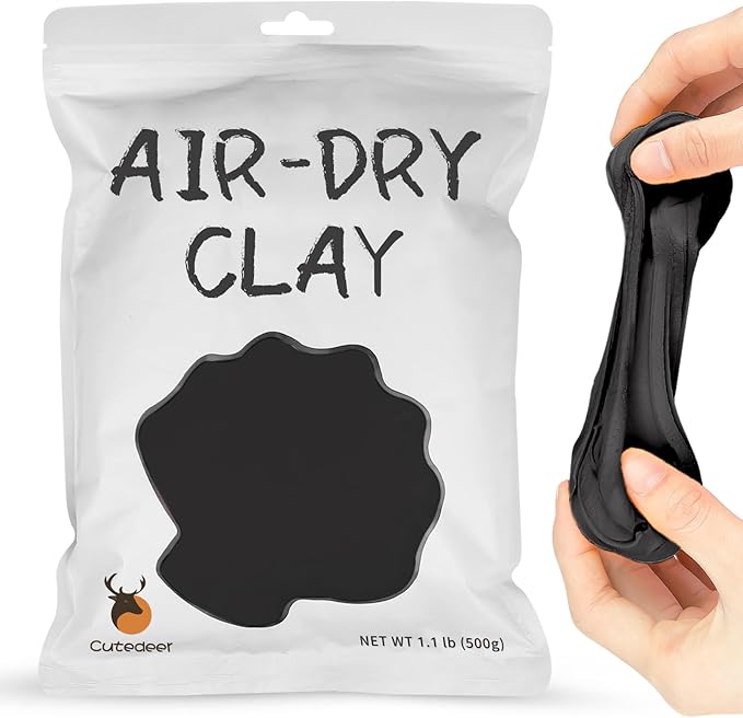 Cutedeer Black Air Dry Clay, 1.1lb Foam Modeling Clay, Soft Squishy Molding for Kids Adults, Arts & Crafts Project Slime Supplies(1.1lb - 1 Pack, Black)