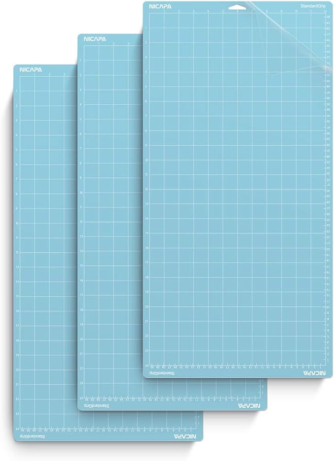 Nicapa Light Grip Cutting Mat for Cricut Maker 3/Maker/Explore 3/Air 2/Air/One (12x24 inch,3 Mats) Light Adhesive Sticky Blue Quilting Replacement Cut Mats