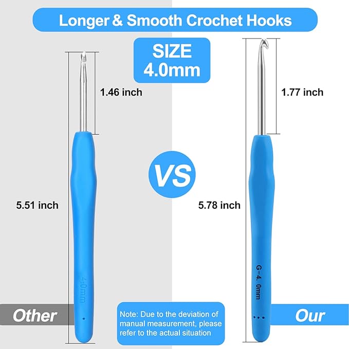 Vodiye Professional Extra Long 4mm Crochet Hooks, Ergonomic Handle Set for Beginners and Experienced Lovers
