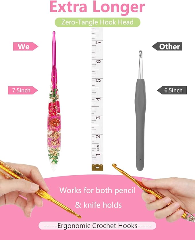 Katech 5mm Crochet Hooks with Floral Pattern-Elegant &Unique Crochet Needles-Longer Smooth Glide Crocheting Hook for Arthritic Hands, Beginners & Professional Ideal Crochet Gift(H)