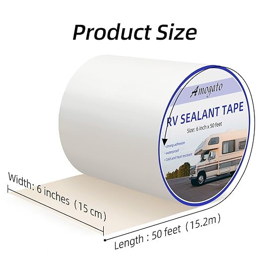 RV Roof Tape 6 Inch X 50 Feet – Premium White RV Sealant Tape, Waterproof & UV-Resistant for RV Awning Repair and Roofin