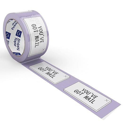 You’ve Got Mail Packing and Shipping Tape, White Purple Black Decorative, Cute Fun Printed Packaging Tape, 1.88" x 110 Yards (330 feet)