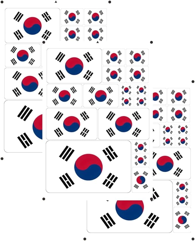 vmcoatdu Korea Flag Laser Printing Sticker 3 Pcs Decal in Multiple Sizes Stickers (White Korea)
