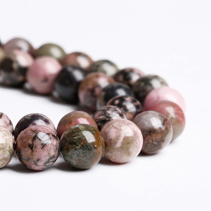 10MM 36PCS Natural Stone Black Stripe Rhodochrosite Gemstone Beads for Jewelry Making DIY Bracelet Necklace Semi Precious Crystal Beads