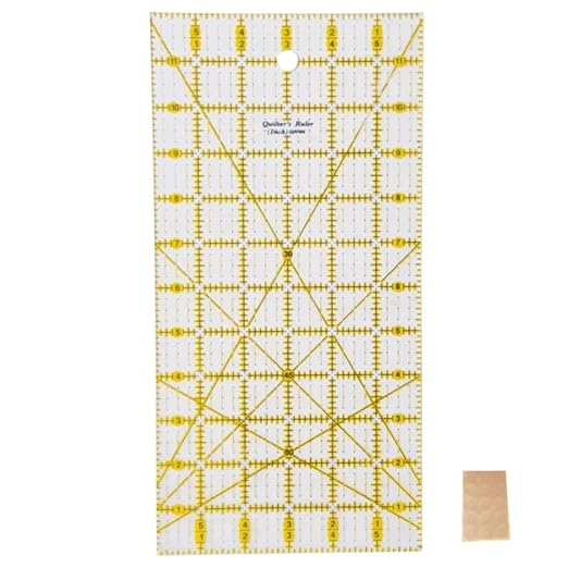 HONEYSEW Quilting Templates Acrylic Sewing Ruler with Non-Slip Rings for Quilting and Sewing Fabric Cutting Angles Rectangle Ruler (6"x12")