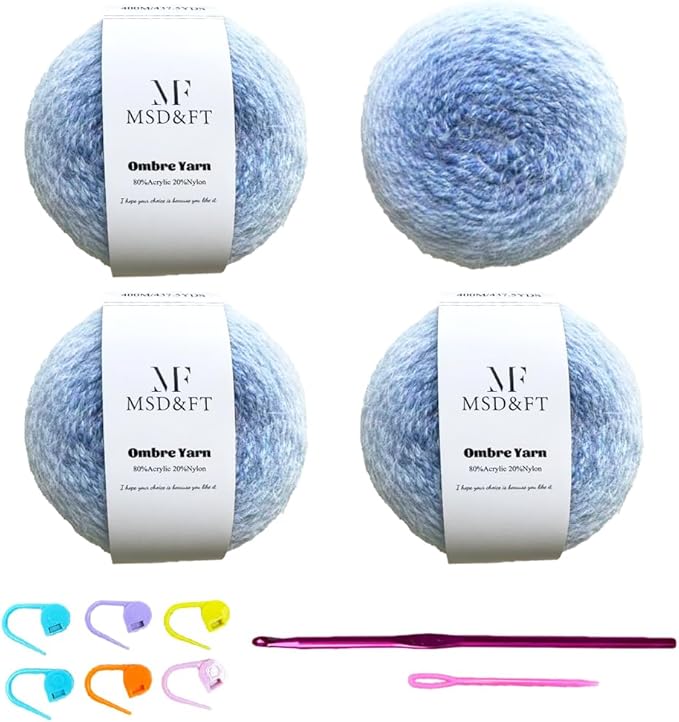 MSD&FT Ombre Yarn, 80% Acrylic 20% Nylon Blend, Pink Gradient, 4-Pack (Granada Sky)