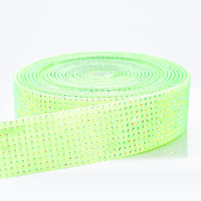 Novani Self Adhesive Rhinestone Ribbon, 0.78 Inch Wide 3 Yards 1 Roll, Light Green AB Diamond Bling Strips for DIY Crafts, Glitter Resin Rhinestones Tape for Crafting, Car Decoration