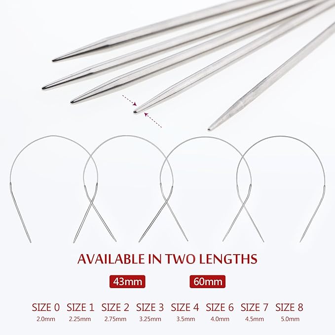 24inch (60cm) Stainless Steel Circular Knitting Needle Size US 3 (3.25mm) Metal Knitting Needles Set for Making Sweater Shawl Scarf