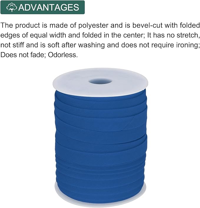 MECCANIXITY 1/2 Inch Double Fold Bias Tape Polyester Continuous Bulk Bias Tape for Sewing,Seaming Quilting Hemming Binding Crafts (Dark Blue 55 Yards)