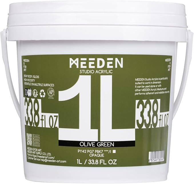 MEEDEN Olive Green Acrylic Paint: 1L /33.8oz Heavy Body Gloss - Thick Art Paints for Canvas Crafts Painting