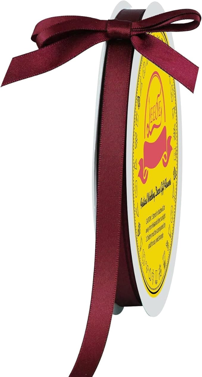 Double Face Burgundy Satin Ribbon 3/8 inch X 50 Yards Polyester Burgundy Ribbon for Gift Wrapping Very Suitable for Weddings Party Invitation Decorations and More