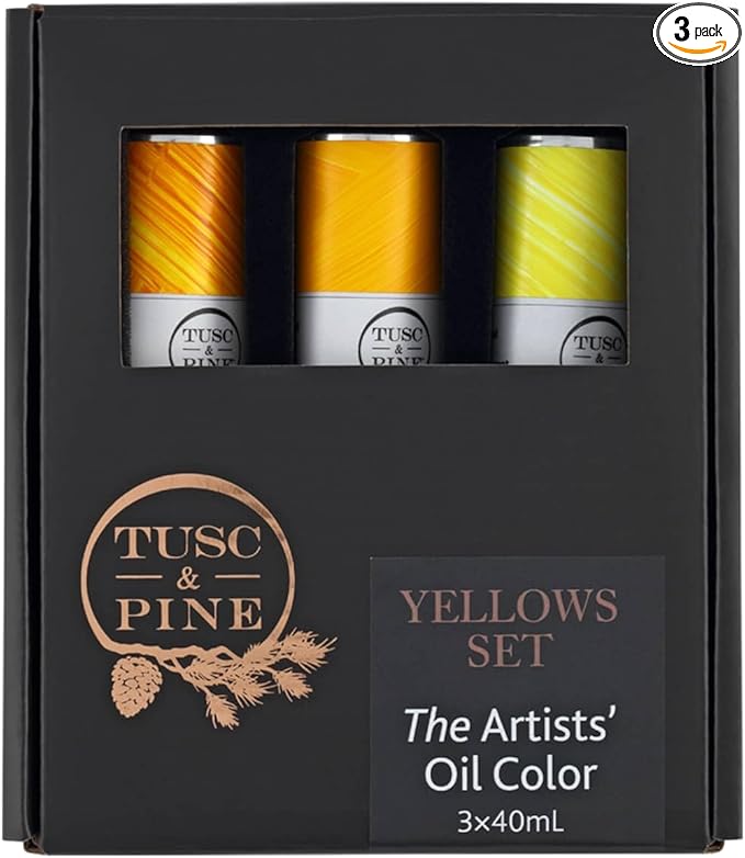 Tusc & Pine Artist Oil Paint - Yellows, Set of 3 40 ml, Non-Yellowing, Rich & Creamy Consistency, Maximum Pigment Load, Small Batch Milled Oil Paints Made in the USA for Professional Artists