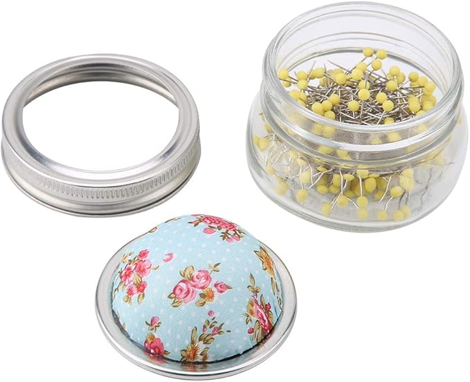Haosie Pin Cushions for Sewing, 200PCS Sewing Pins with Glass Bottle and Pin Cushion Lid, Ball Head Straight Pins Quilting Pin Cushion Kit