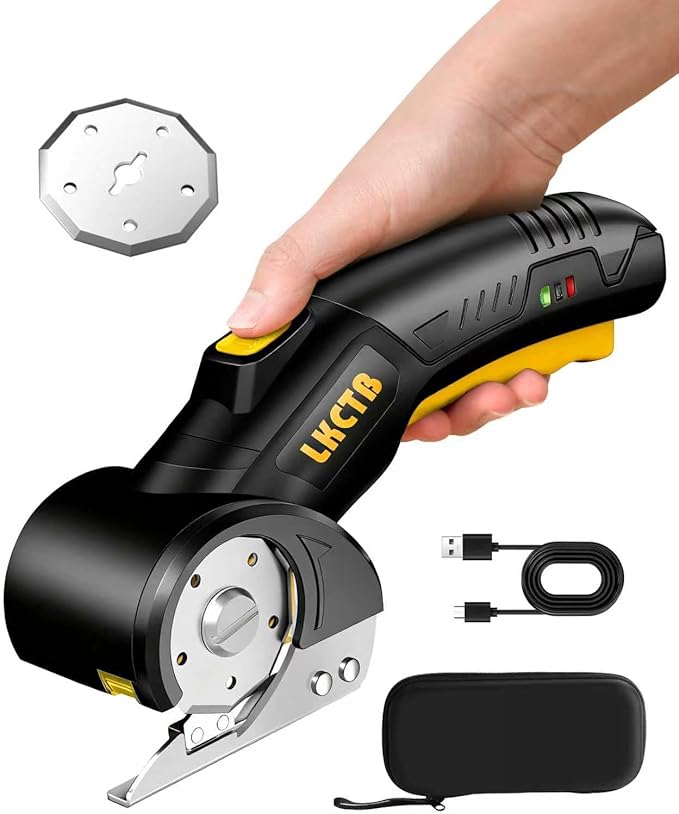 Electric Cardboard Cutter Scissors with LED Light, 3000mAh Rechargeable Battery, Brushless Motor, Tungsten Steel Blade, Cuts Cloth, Leather, Carpet, Cable Cutter bright yellow