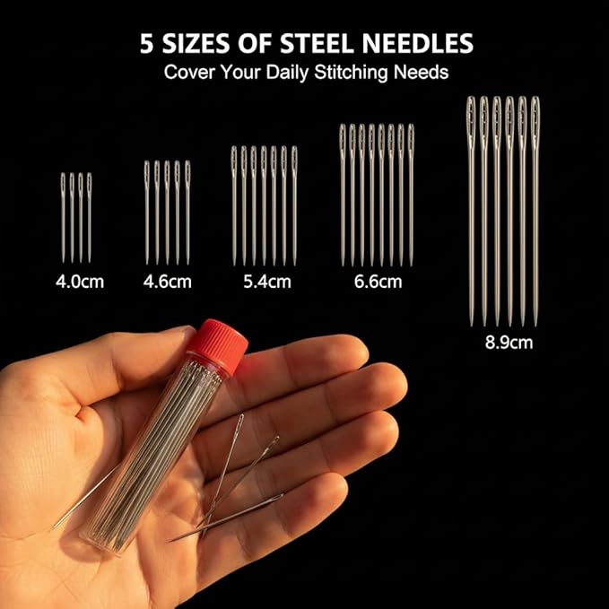 37 Pcs Big Eye Steel Sewing Needles Kit - Threader and Needle Repair Kit, Stainless Steel Needles for Hand Sewing - Portable DIY Craft Kit, Suitable for Beginners and Everyday Use