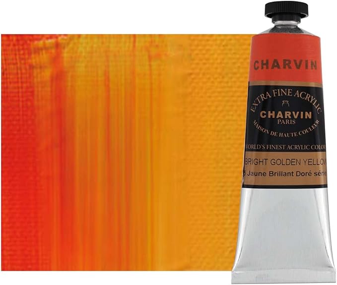 Charvin Extra Fine Professional Acrylic Paint - Bright Golden Yellow, 60ml Tube, Triple-Milled, Lightfast Pigments, Open Stock Artist Acrylic Paints in Nature-Inspired Hues