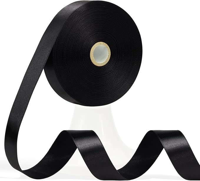 60 Yards Black Satin Ribbon 3/4 Inch, Solid Polyester Fabric Ribbon for Gift Wrapping, Crafts, Flower Bouquet, Wedding, Baby Shower, Festival, Christmas, Halloween