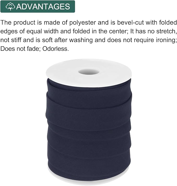 MECCANIXITY 1 Inch Double Fold Bias Tape Polyester Continuous Bulk Bias Tape for Sewing,Seaming Quilting Hemming Binding Crafts (Navy Blue 25 Yards)