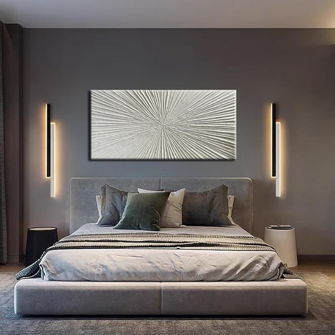 YaSheng Art - White Thick Texture Abstract Wall Art Oil Painting Hand-Painted Minimalist modern Art Paintings Home Living room Room Dining Room Bedroom Wall Decorative Art Oil Painting 24x48inch