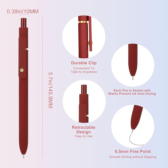 Ddaowanx Colorful Gel Pens, 0.5mm Fine Point Retractable, Cute Pens with Colored Writing and Sketching,Gifts for Women (12Pcs-Vintage Colors)