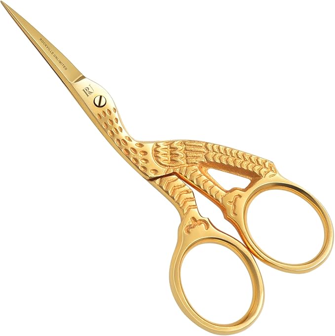 Golden Stork 3.5 inch Embroidery Scissors Gold Plated for Small Sharp Tip Cross Stitch Crane Design Stainless Steel Bird Scissors for Sewing Art & Craft Craft Stitch Cutting Sewing scissors.