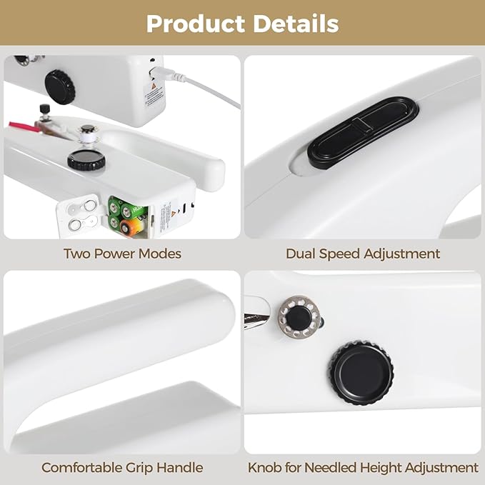 Portable Handheld Sewing Machine Kit - Mini Electric Stitching Machine Hand Held for Beginners, Dual Speeds, USB or Battery Powered, Complete Set with Accessories, DIY Repairs on Clothes, Fabrics