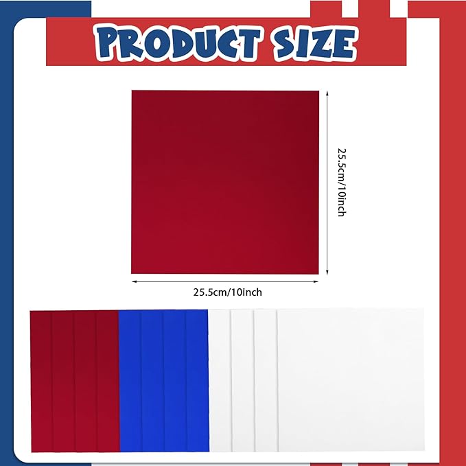 Buryeah 100 Pieces 10 x 10 Inches Cotton Fabric Squares Precut Quilting Fabric Bundles Solid Colors Layer Cakes Quilt Material for DIY Craft Sewing Embroidery(Red, White, Blue)