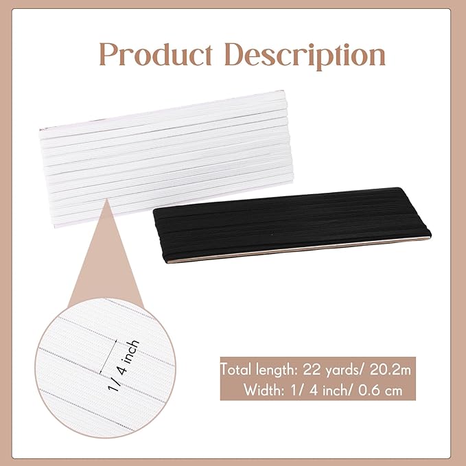 Shappy Elastic for Sewing Knit Elastic Band (1/4 Inch X 22 Yards,Black and White)