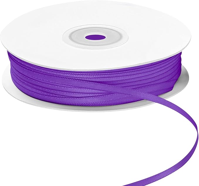 LIUYAXI Purple Double Faced Satin Ribbon, 1/8" X Continuous 100 Yards, Thin Ribbons Perfect for Gift Wrapping Wedding Invitation Card Hair Bows Tag Floral Arrangement DIY Craft