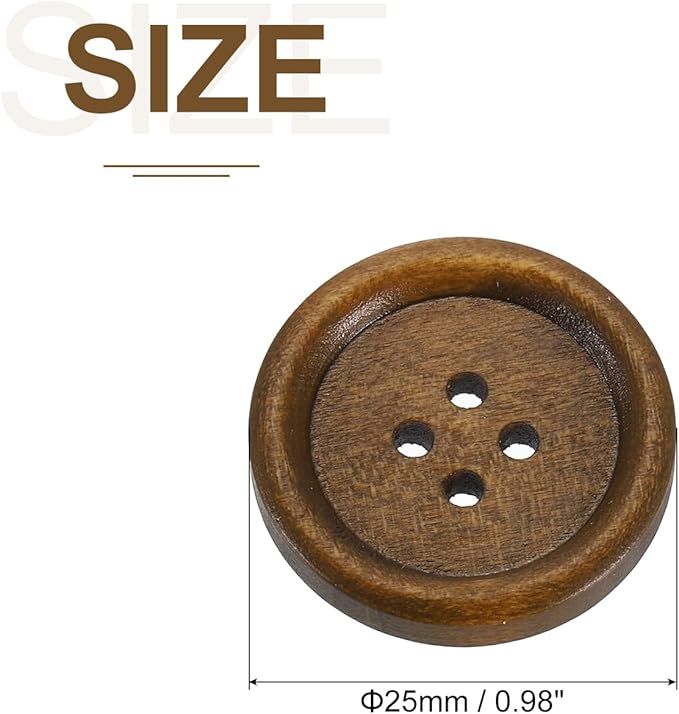 uxcell 50Pcs Wooden Buttons, 25mm(1") 4 Hole Round Wood Sewing Button Craft Flatback for Sewing DIY Craft Clothing, Brown