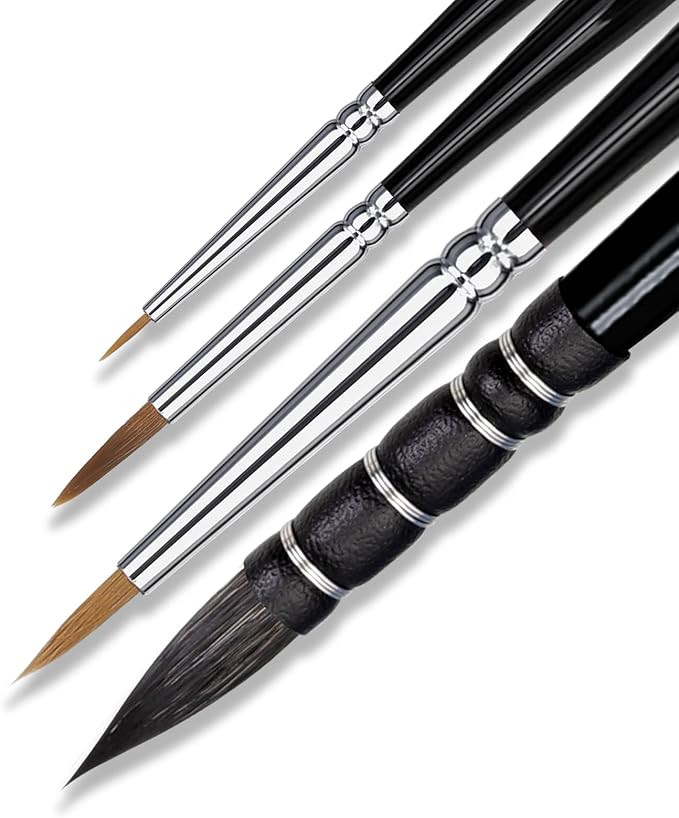 Professional Watercolor Sable, Squirrel Hair Paint Brushes, Mop Round Tip Detail Paintbrush Set for Oil Painting, Gouache, Detailing, Acrylic