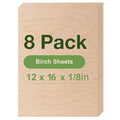Rowood 8 Pack Birch Plywood Sheets,12x16x1/8inch,Birch Plywood 3mm Wood Sheets Thin Unfinished Wood for Laser Cutting and Engraving,DIY Adult Craft Project Kits for Ornaments, Models Drawing