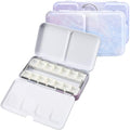 HAUSTG0 Metal Watercolor Palette - Empty Tin with Paint Tray and 14 Half Pans - Travel Palette with Lid