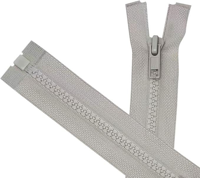 ANPURZII 2PCS #5 44 Inch Light Gray Separating Jacket Zippers for Sewing Coats, Molded Plastic Bulk Zippers(LightGray 44" 2PCS)