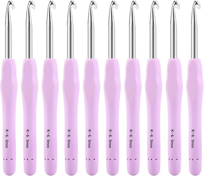 Vodiye 10PCS Crochet Hooks, Professional Extra Long 6.5mm Crochet Hook, Ergonomic Handle Crochet Hooks Set, Crochet Needle for Beginners and Experienced Crochet Hooks Lovers (10pcs - 6.5mm)