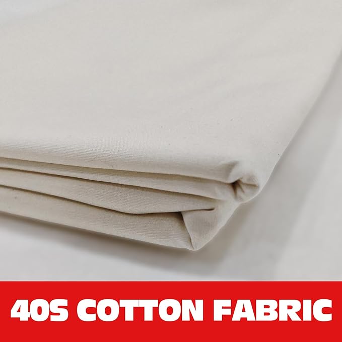 100% Ivory Cotton Fabric for Sewing by 1 Yard, 59”Width Quilting Fabric Medium Weight 5.8 oz, Muslin Fabric by The Yard, Embroidery Cloth