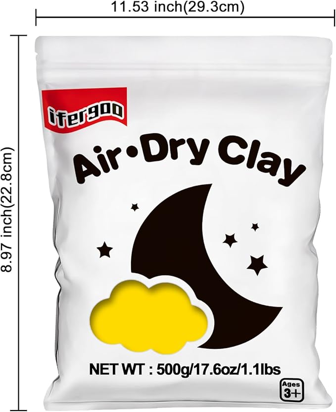 Ifergoo Yellow Air Dry Modeling Clay- Moldable Cosplay, Air Dry, Squishy Molding Clay for Adult Arts & Craft Project, Fake Bake, Slime Supplies, 1.1LBS/500G