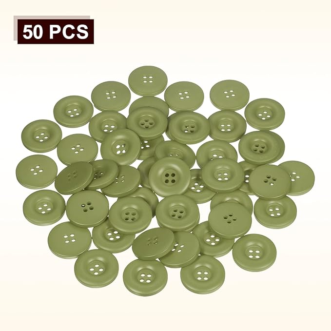 HARFINGTON 50pcs Sewing Button 30mm (1-3/16 Inch) 4 Holes Resin Thickened Round Crafting Replacement Buttons for Clothing DIY Crafts Decoration, Green