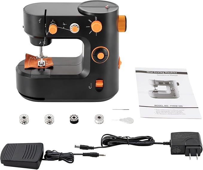 Portable Electric Household Sewing Machine - Straight & Reverse Sewing, Automatic Thread Winding, LED Light for Clothing, Pants, Silk (Black)