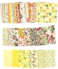50Pcs 4" x 4" Cotton Craft Fabric Vintage Cotton Fabric Bundle Printed Floral Patchwork Plain Cloth Floral Precut Fabrics for DIY Art Sewing Quilting Scrapbooking (Yellow)