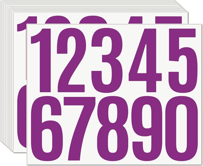 10 Sheets Vinyl Mailbox Number Stickers - Self-Adhesive Address Labels for Cars, House Doors, Windows & Metal Mailboxes (Purple, 3 inch)