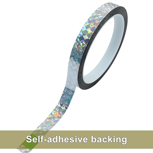 0.47 Inch Self-Adhesive Holographic Reflective Tape, Glitter Duct Tape Prism Tape for Keep Birds Away, DIY Art, Daily Use, Craft Project, Home Decoration, Holiday Packing(Silver,55Yard)