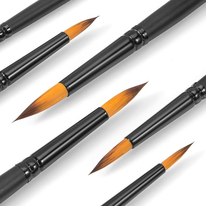 Watercolor Brushes Professional Set，12pcs Artist Watercolor Paint Brushes，Round Painting Brush for Watercolor, Acrylics, Ink, Gouache(Black)