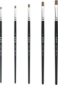 XDT#537 Flat Artist Paint Brush 5 Piece Set Medium Stiff Nylon Hair Extra Short Handle #1#2#3#4#5, Acrylic Oil Watercolor